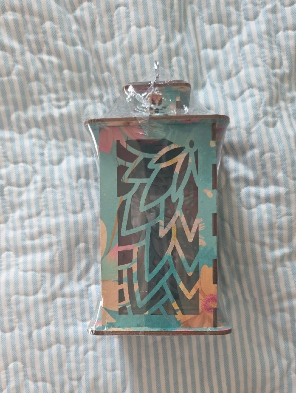 Decorative Turquoise Floral Carved Wooden Lantern